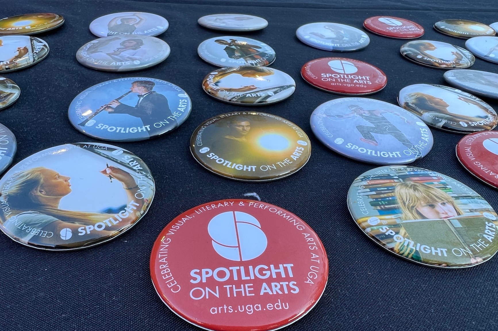 Buttons on a table at Student Spotlight