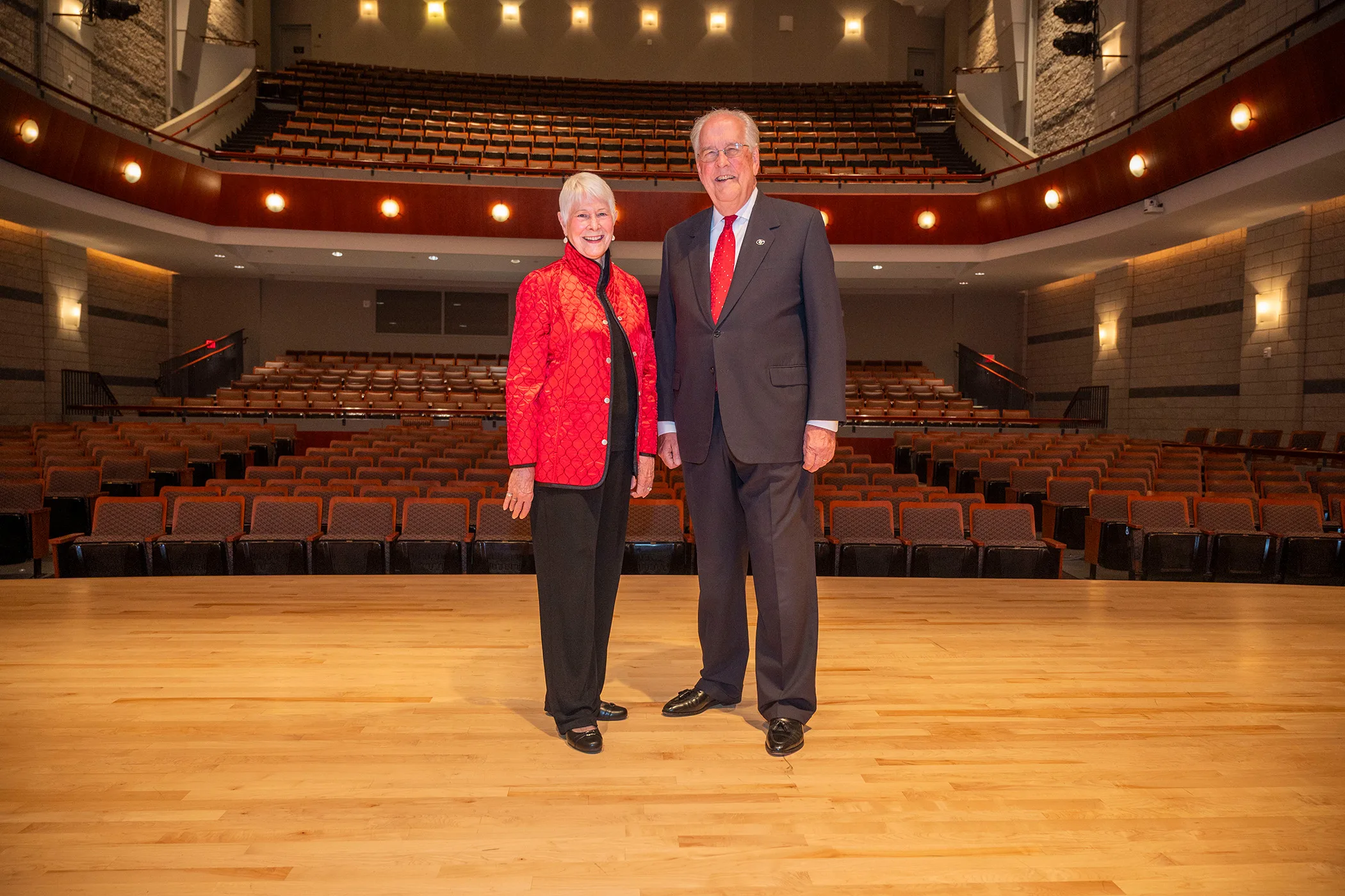 Lynne and Charles Knapp pictured in the UGA Performing Arts Center (Photo by Wingate Downs)
